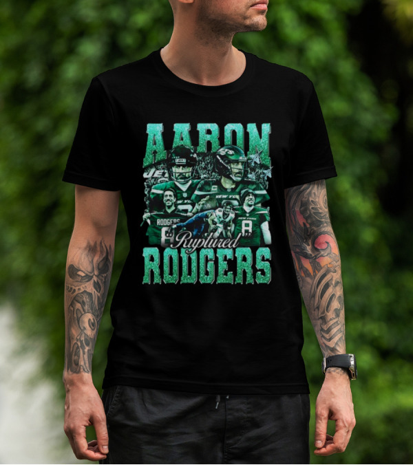 Aaron Rodgers Ruptured Rodgers New York Jets Quarterback Collage T-Shirt