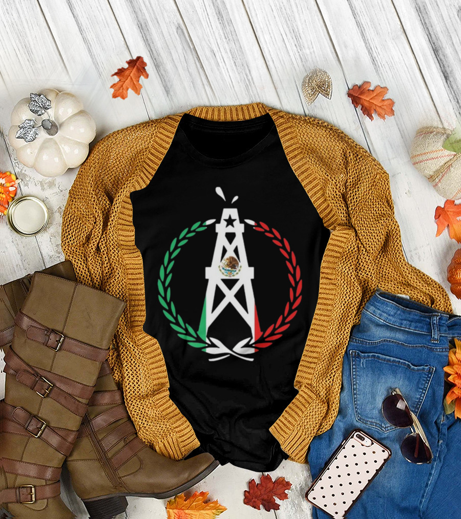 Oiler Mobb Mexican Independence Day Oil Rig Logo with Mexican Flag Laurel Wreath T-Shirt