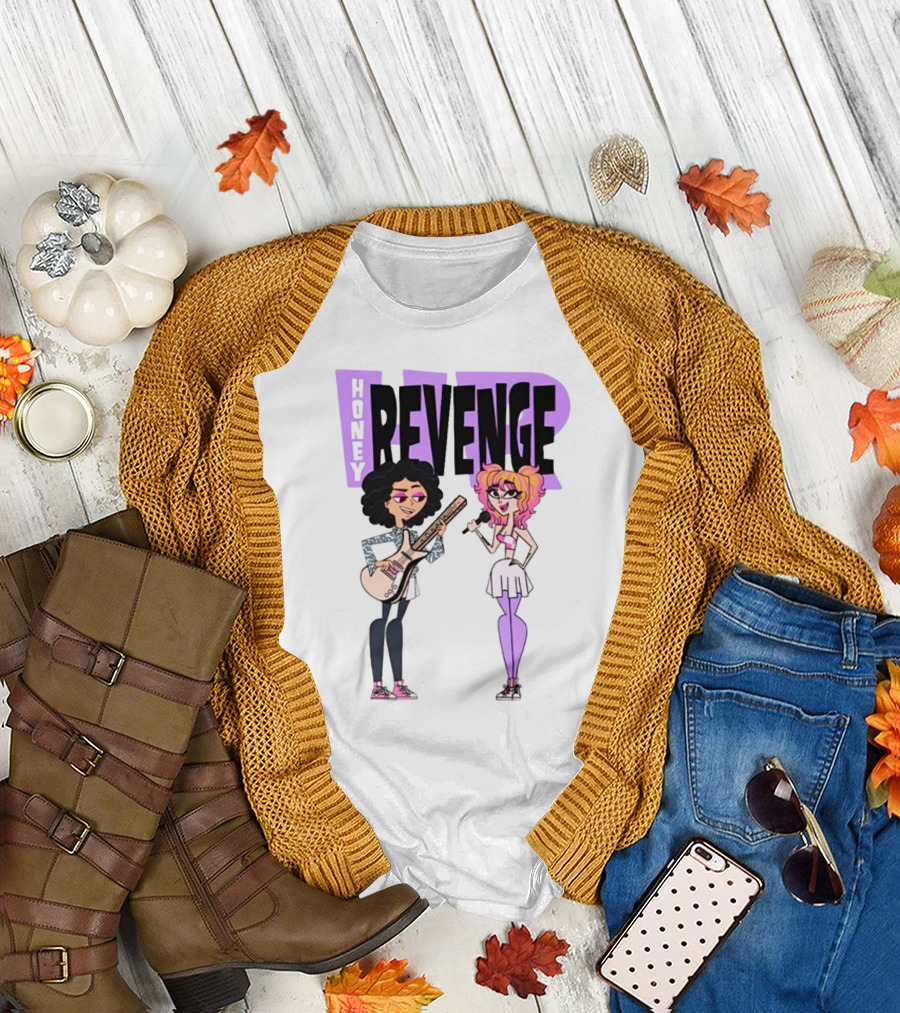 Honey Revenge Characters with Guitar and Microphone Lavender Dust T-Shirt