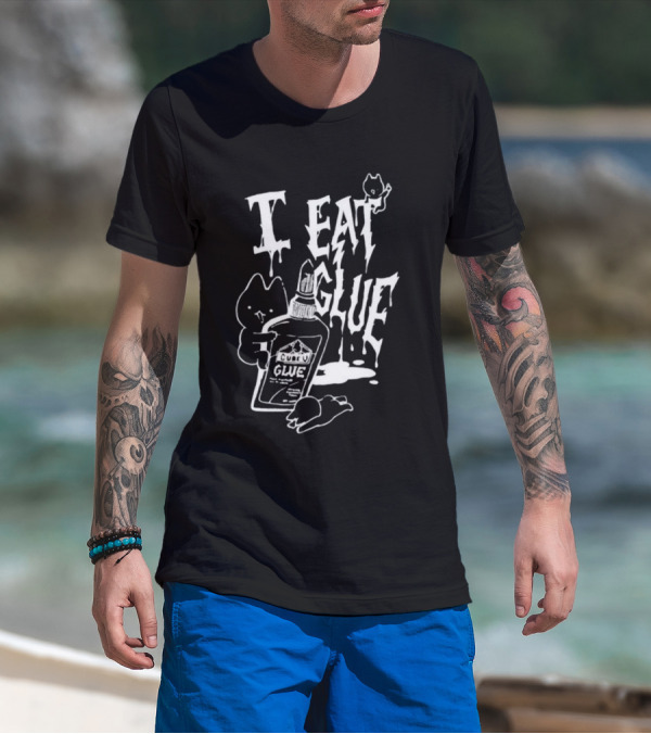 Cubeudesigns I Eat Glue Cat Cartoon Label T-Shirt