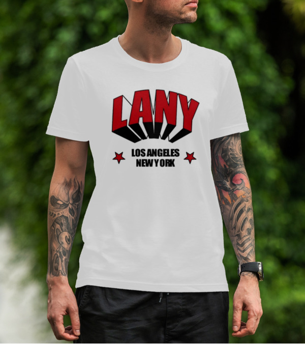 LANY Los Angeles New York Bold Red Letters With Stars T-Shirt