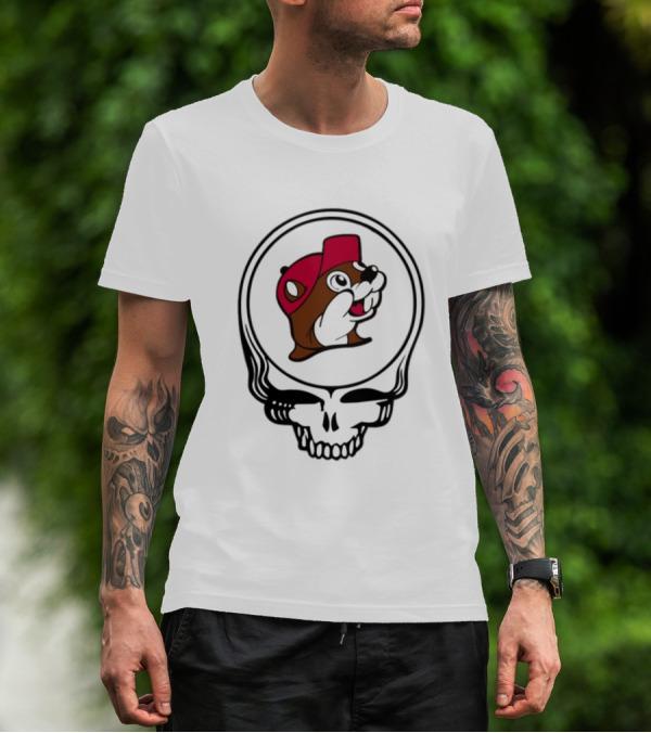 Buc-ee's Beaver In Grateful Dead Style Skull T-Shirt