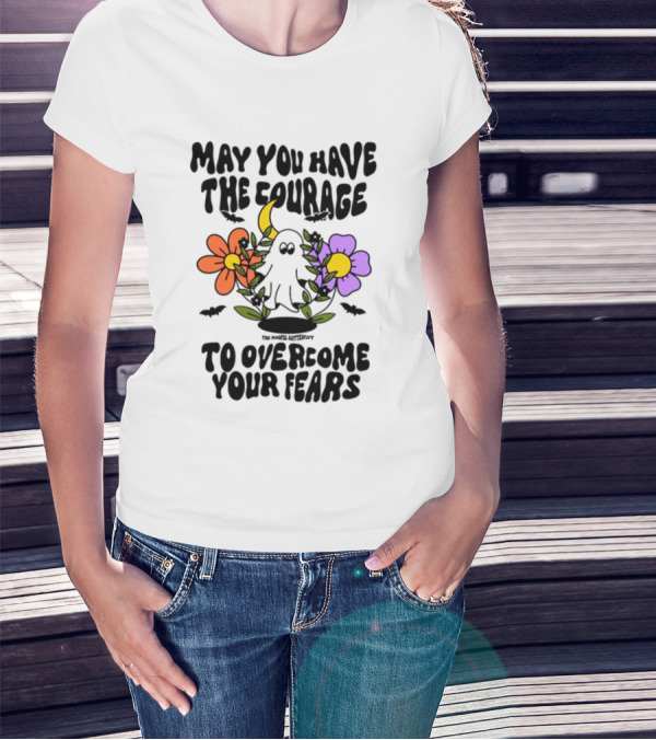 May You Have The Courage To Overcome Your Fears Ghost With Flowers And Bats T-Shirt