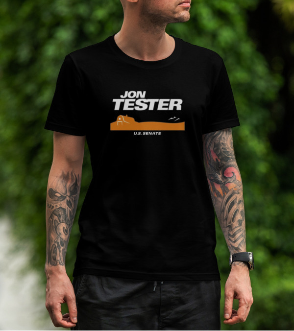 Jon Tester U.S. Senate Barn Landscape Logo Jontester Shop T-Shirt