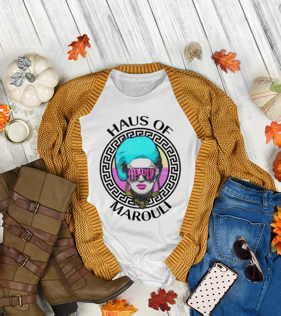 HAUS OF MAROULI Neon Glam Icon with Greek Key Border T-Shirt
