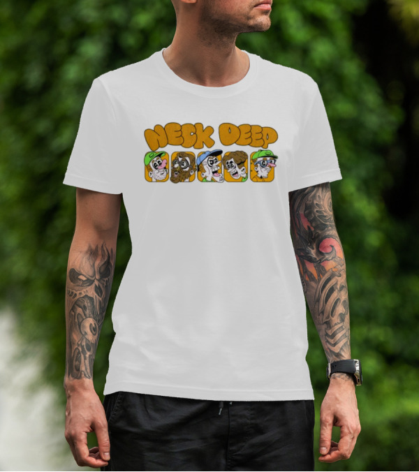 Neck Deep Cartoon Band Character Faces T-Shirt