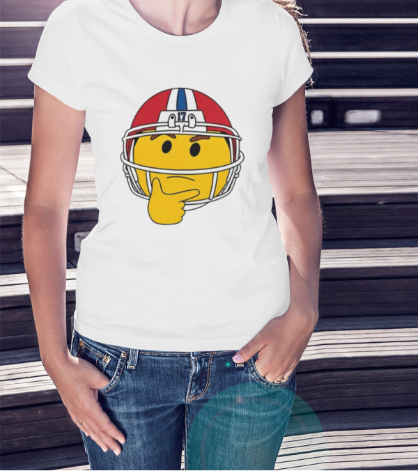 Hmm Moji Curious Thinking Face Football Helmet Red White Blue 17 T-Shirt