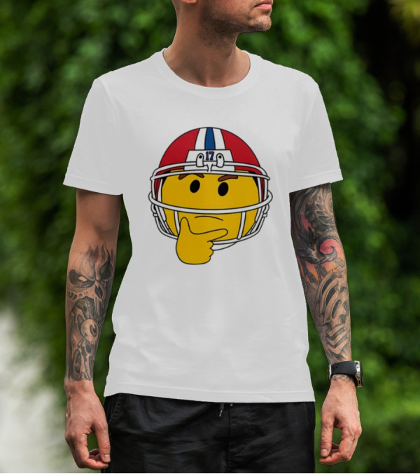 Hmm Moji Curious Thinking Face Football Helmet Red White Blue 17 T-Shirt