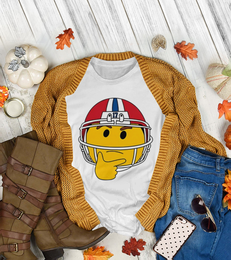 Hmm Moji Curious Thinking Face Football Helmet Red White Blue 17 T-Shirt