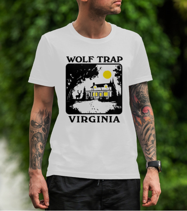 Woodsjpeg Wolf Trap Virginia Nighttime Cabin Scene T-Shirt
