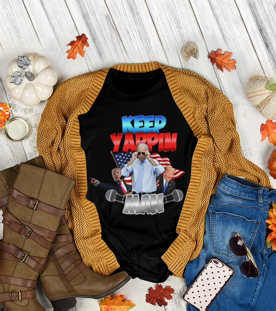 Keep Yappin Man American Flag Microphone Design by Designedbytheboys T-Shirt