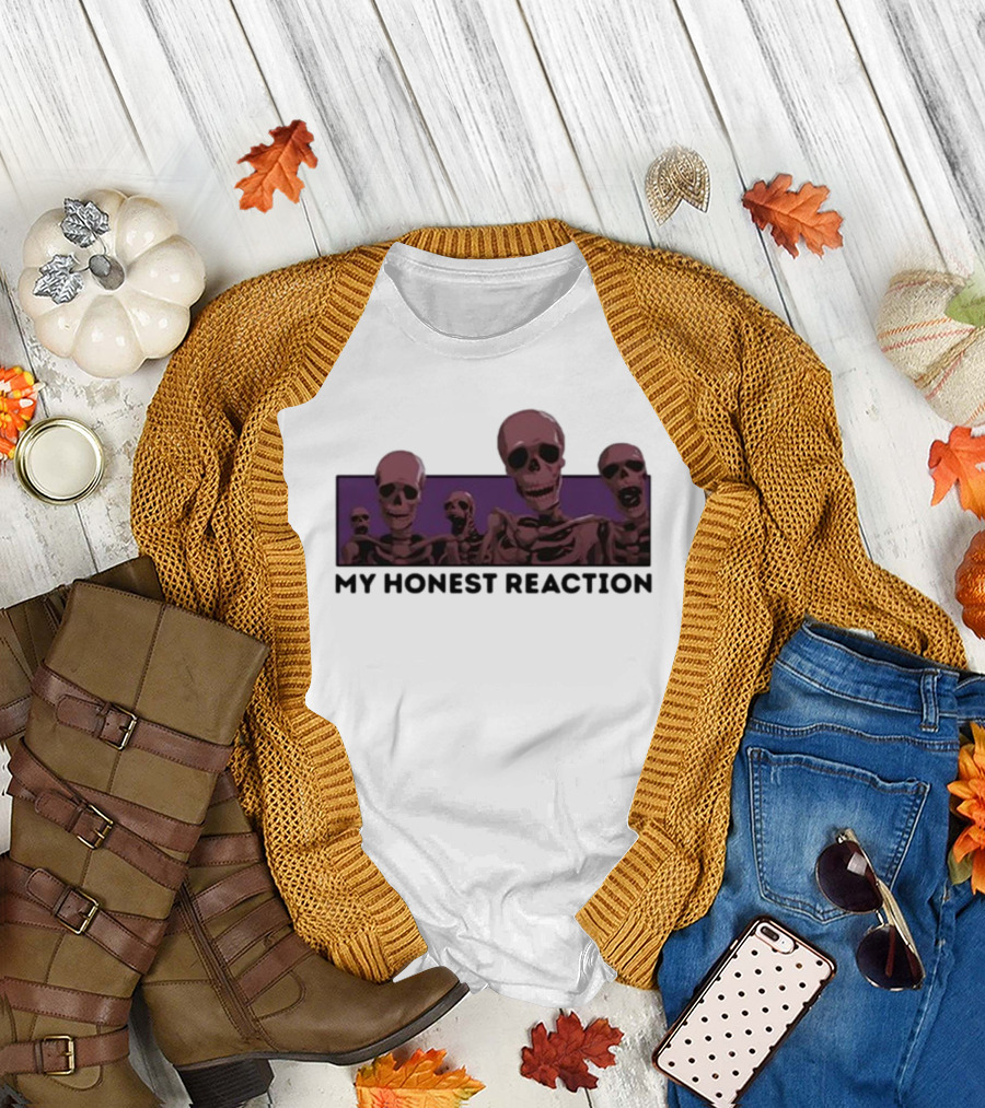 Skeletons My Honest Reaction Purple Background T-Shirt