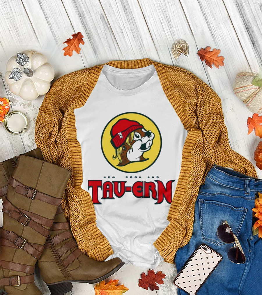 New Brookland Tavern Buc-Ees Nbt Logo with Red Hat Mascot T-Shirt