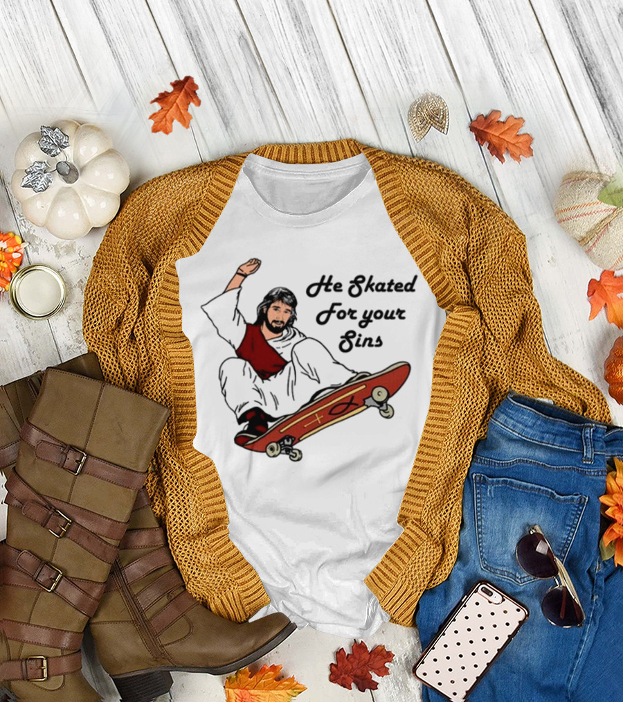 He Skated For Your Sins Red Skateboard Cross T-Shirt