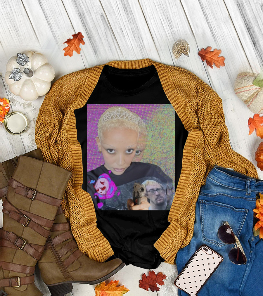 Doja Cat Sam Hyde Tiara Emoji Gun Sweater Multicolored Background T-Shirt