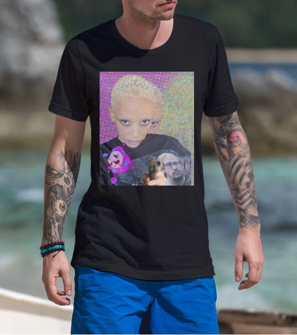 Doja Cat Sam Hyde Tiara Emoji Gun Sweater Multicolored Background T-Shirt