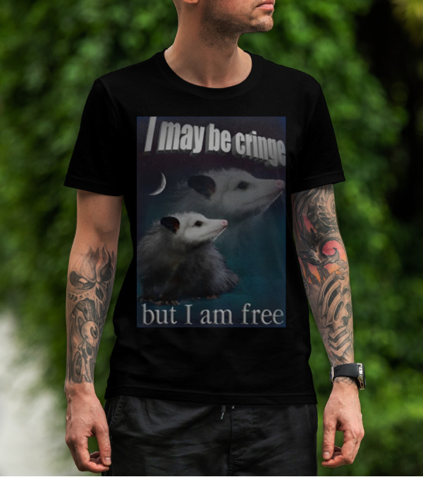 I May Be Cringe But I Am Free Possum Under Moonlight Shadow Dual Image T-Shirt