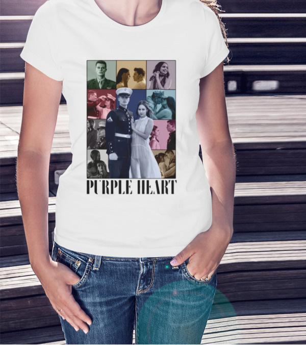 Purple Hearts Romantic Military Love Story Collage T-Shirt