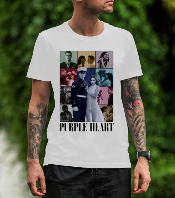 Purple Hearts Romantic Military Love Story Collage T-Shirt
