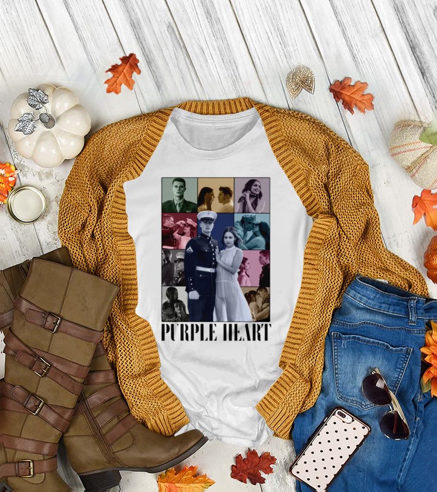 Purple Hearts Romantic Military Love Story Collage T-Shirt