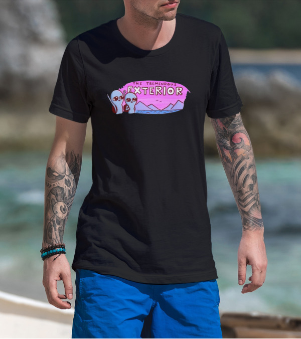 Strange Planet The Tremendous Exterior Alien Characters With Mountains And Pink Sky Scene T-Shirt