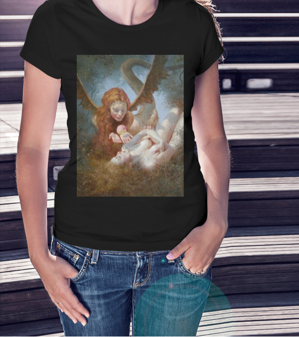 Lilith And Eve 1963 Apple Serpent Wings Mythical Encounter By Yuri Klapouh T-Shirt