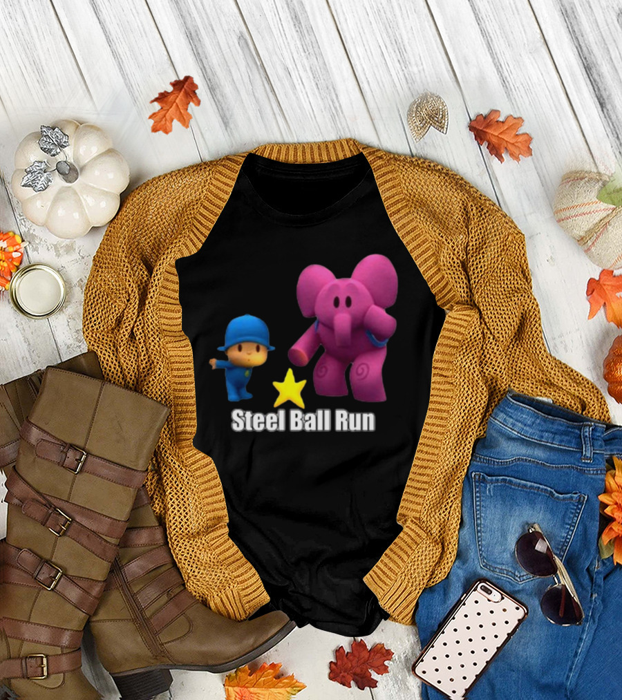 Pocoyo and Pink Elephant Star Steel Ball Run T-Shirt