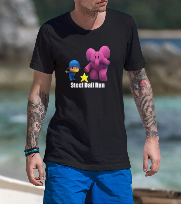 Pocoyo And Pink Elephant Star Steel Ball Run T-Shirt