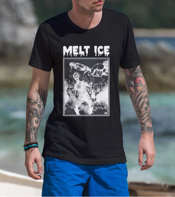 Punkwithacamera Melt Ice Hand Holding Record Over Flaming Figure T-Shirt