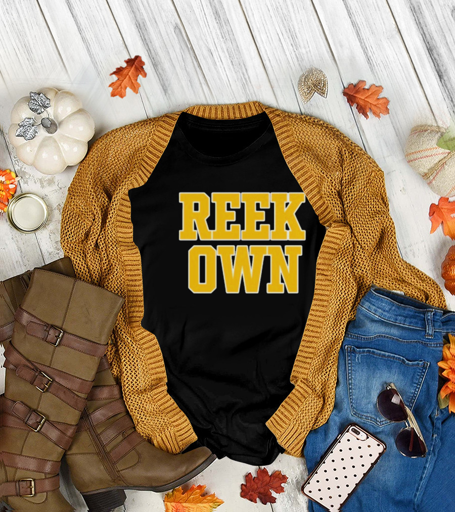 REEK OWN Bold Yellow Block Letters on Black Square T-Shirt
