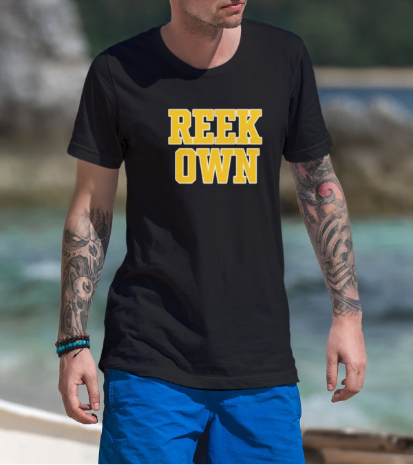 REEK OWN Bold Yellow Block Letters On Black Square T-Shirt