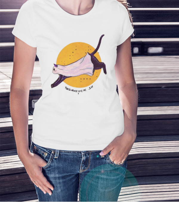 You’ll Never Take Me Alive Cat In Ghost Costume With Yellow Moon And Stars T-Shirt