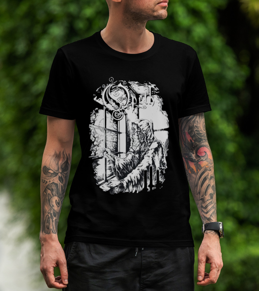 Opet Hooded Figure At Gothic Windowpane T-Shirt