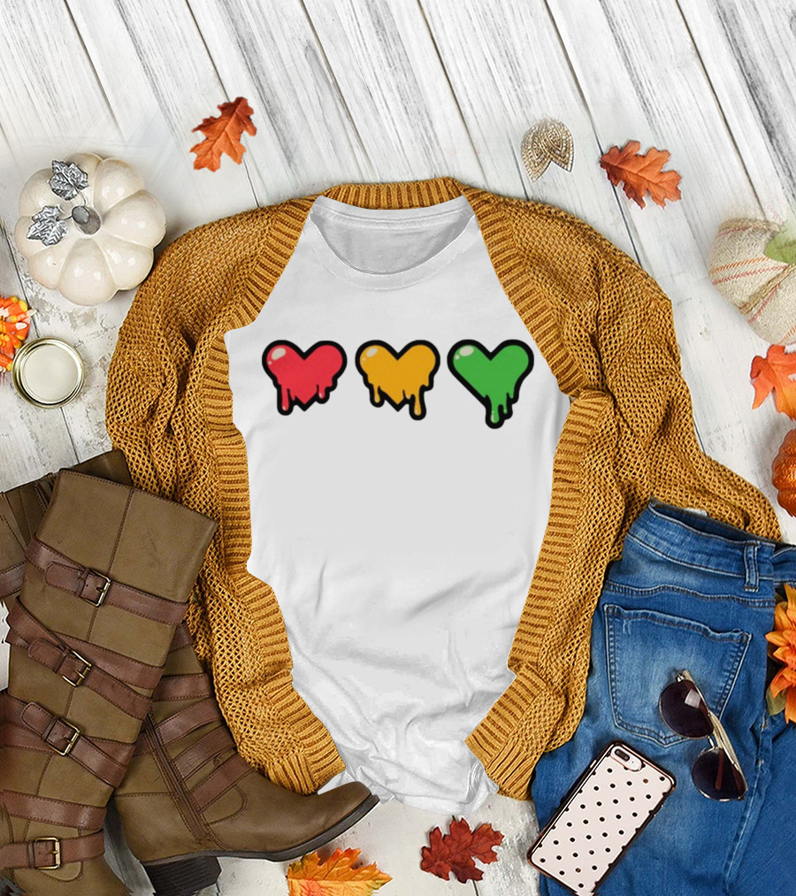Top Lifeseries Heart Drip Red Yellow Green Hearts T-Shirt