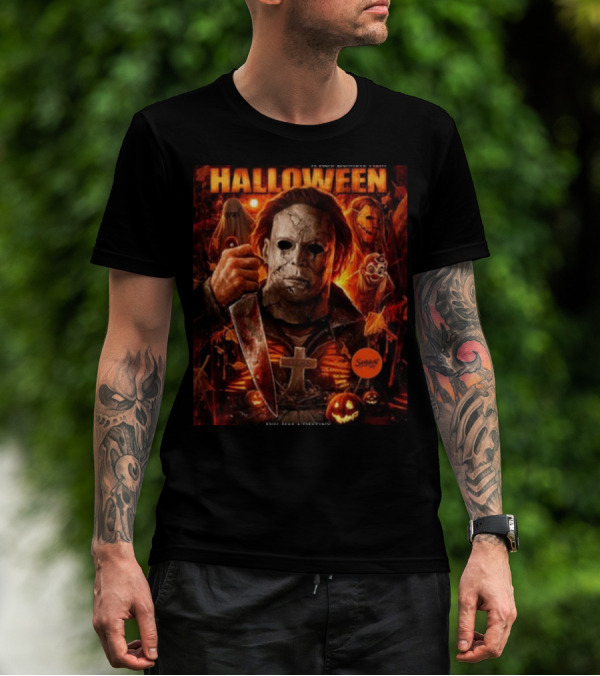 Rob Zombie's Halloween Evil Has A Destiny Michael Myers Mask Knife Horror Scene T-Shirt