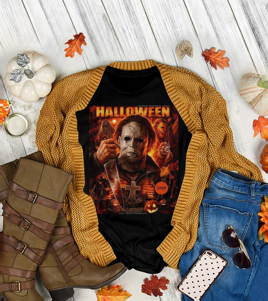 Rob Zombie's Halloween Evil Has A Destiny Michael Myers Mask Knife Horror Scene T-Shirt