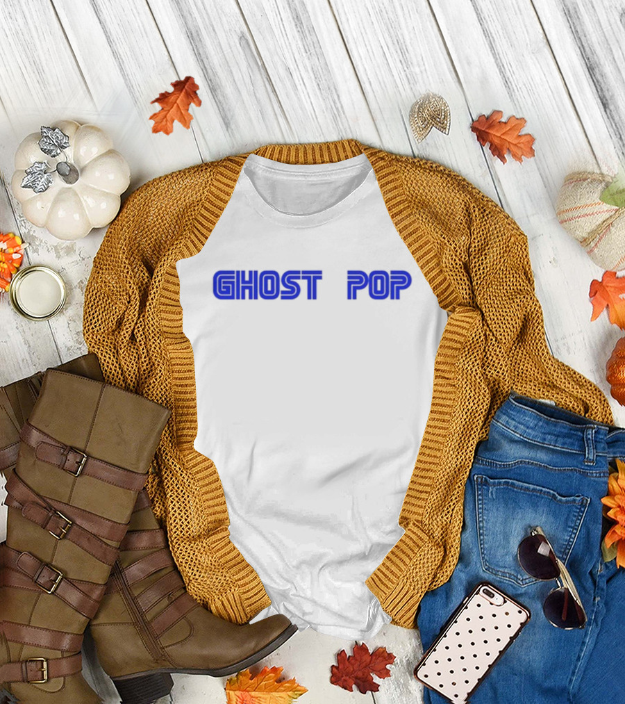 GHOST POP Retro Sci-Fi Neon Blue Text T-Shirt
