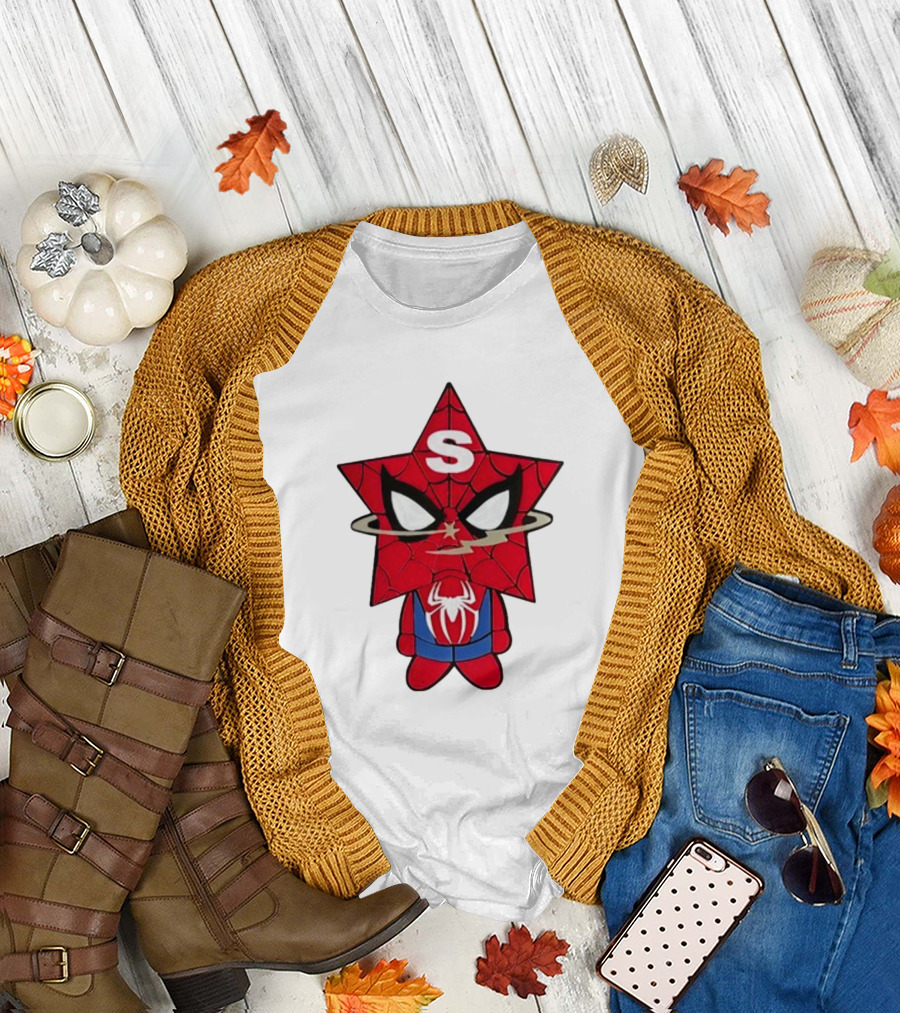 Star Character with Superhero Web Icon and Red Suit T-Shirt