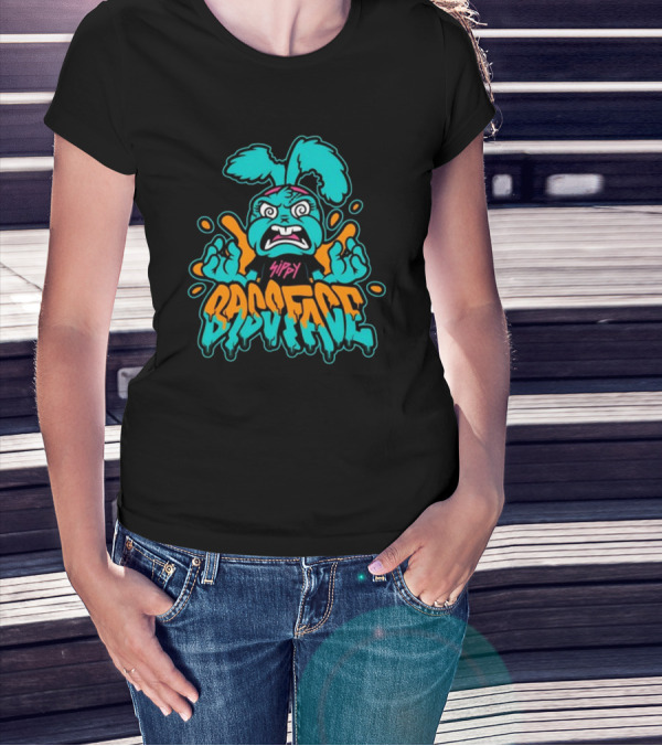 Sippy Bass Face Angry Cartoon Character With Blue And Orange Accents T-Shirt