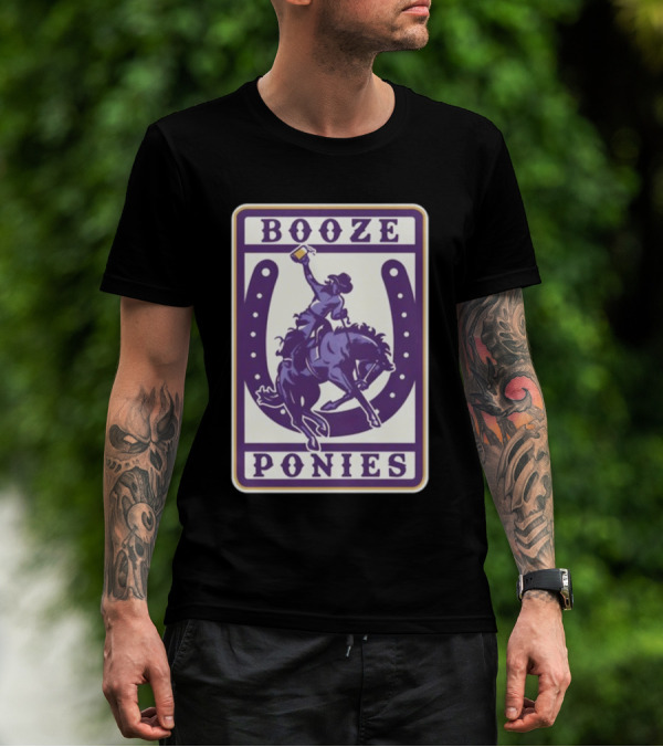 Booze Ponies Rodeo Rider With Horseshoe And Drink Cup T-Shirt
