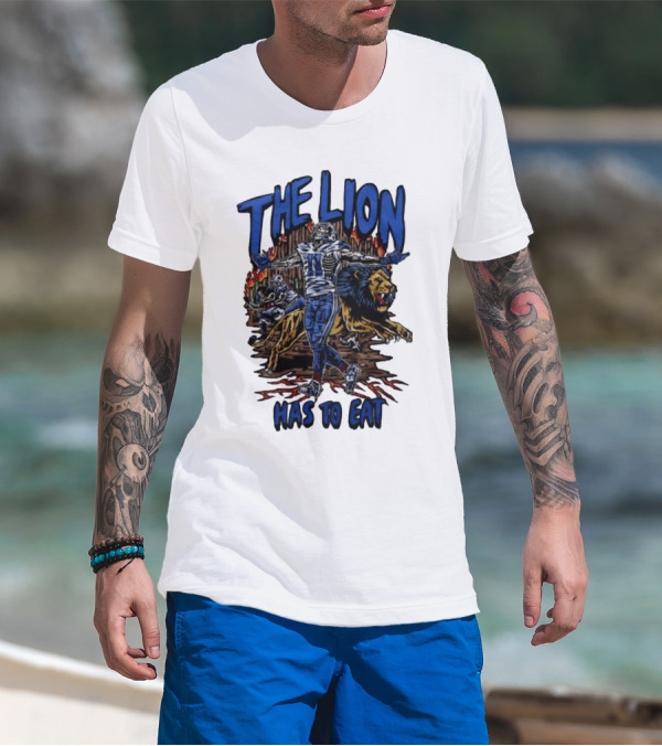 The Lion Has To Eat Retros Themed Football Warrior T-Shirt