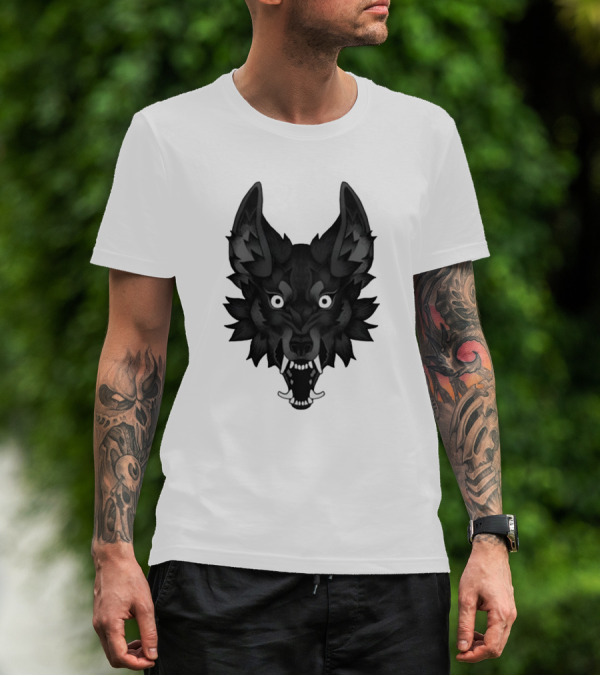Snarling Wolf Head Monochrome T-Shirt
