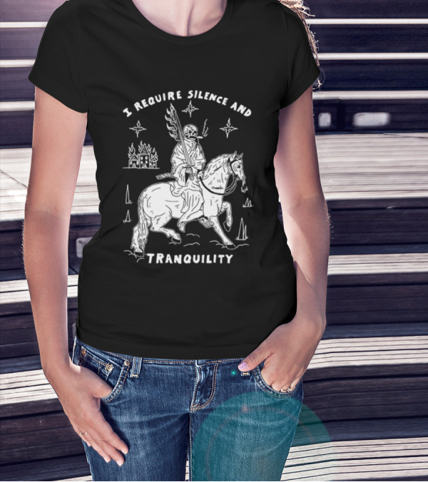 I Require Silence And Tranquility Grim Reaper On Horse With Burning Castle And Stars T-Shirt