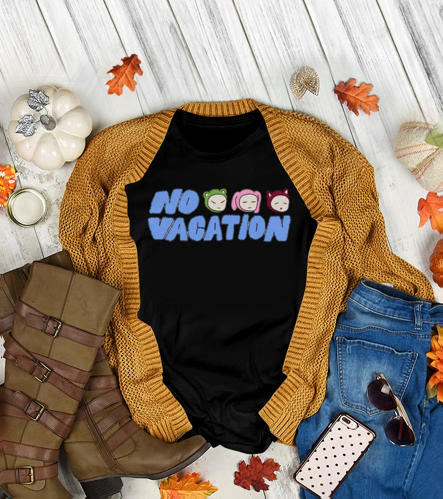 No Vacation Store Ivory No Vacation Text with Cartoon Faces T-Shirt