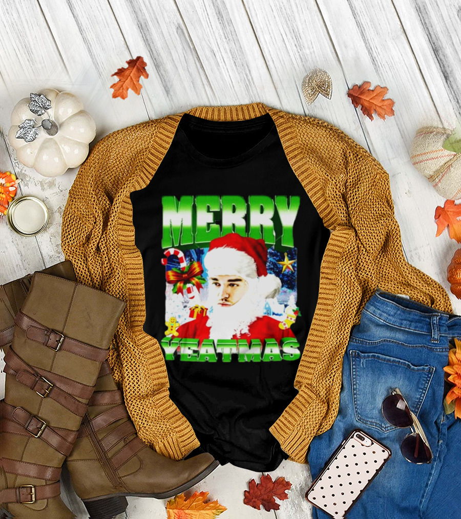 Memeabletees Merry Yeatmas Santa Claus Candy Canes and Snowflakes T-Shirt