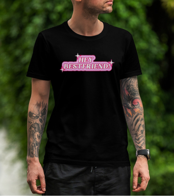 Alana Lintao Hey Bestfriend Pink Sparkle Text T-Shirt