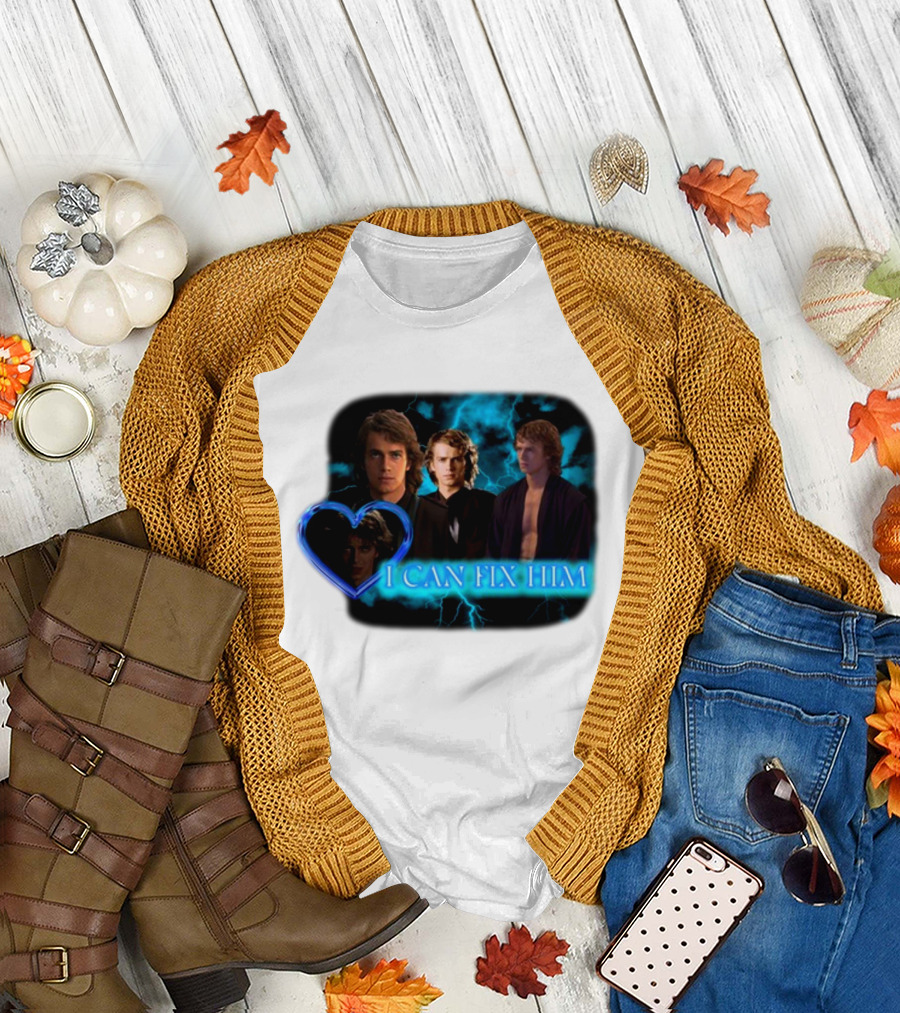 I Can Fix Him Anakin Blue Heart Lightning Background T-Shirt