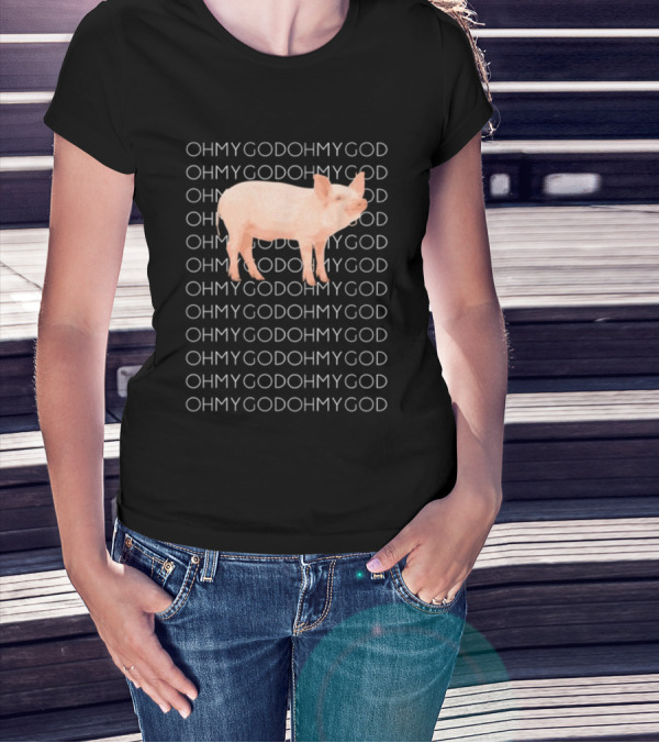 Vessyteena Shane Dawson Oh My God Pig Repeated Text Pink Pig Image T-Shirt