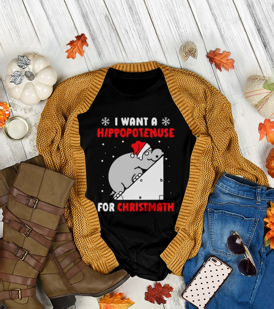 I Want A Hippopotenuse For Christmath Santa Hippo Geometry T-Shirt