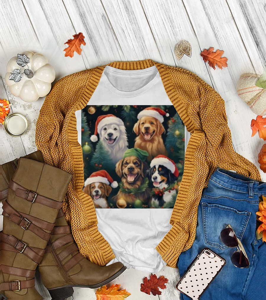 Christmas Puppies Santa Hats Winter Holiday Puppy T-Shirt
